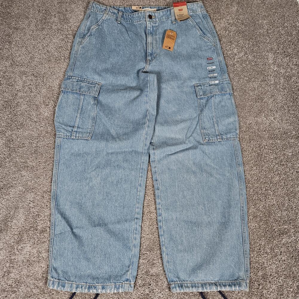 Levis '94 Baggy Cargo Jeans Women's 32X30 Blue Skater Streetwear Grunge Boho